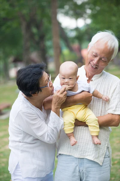 Großeltern spielen mit Baby-Enkel — Stockfoto
