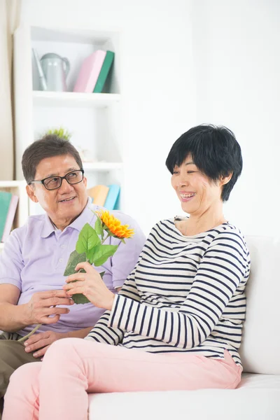 Ayçiçeği veren Asya kıdemli Çift