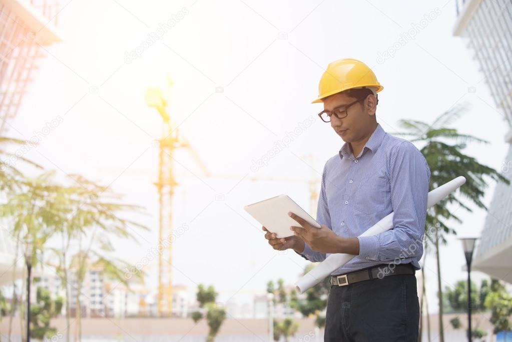 indian engineer on construction background