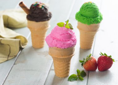 various cones of ice cream