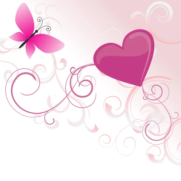 Ροζ καρδιά και πεταλούδα — Διανυσματικό Αρχείο