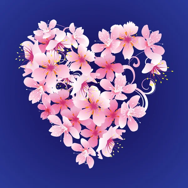 Fleurs roses en forme de coeur — Image vectorielle
