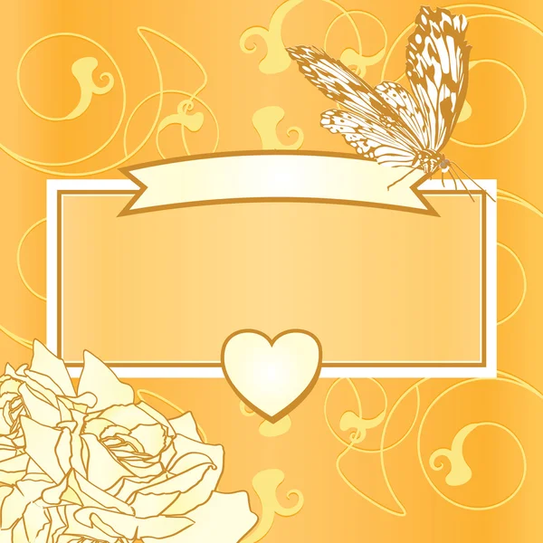 Рамка з серцем, метеликом і трояндами — стоковий вектор