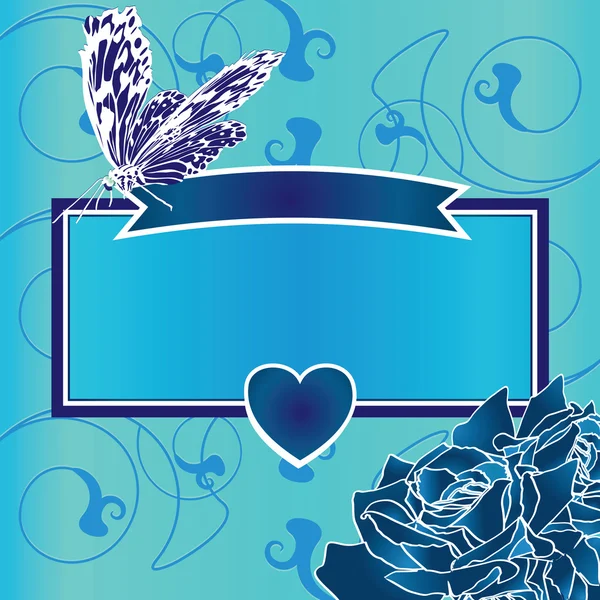 Рамка з серцем, метеликом і трояндами — стоковий вектор