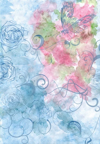 Aquarelle abstraite avec roses — Photo