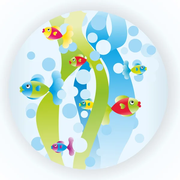 Círculo con peces de dibujos animados — Vector de stock