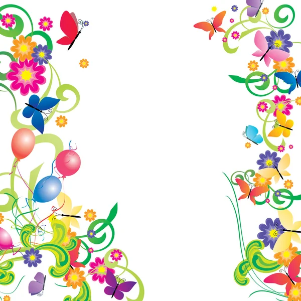 Çiçekler, kelebekler ve balonlar — Stok fotoğraf