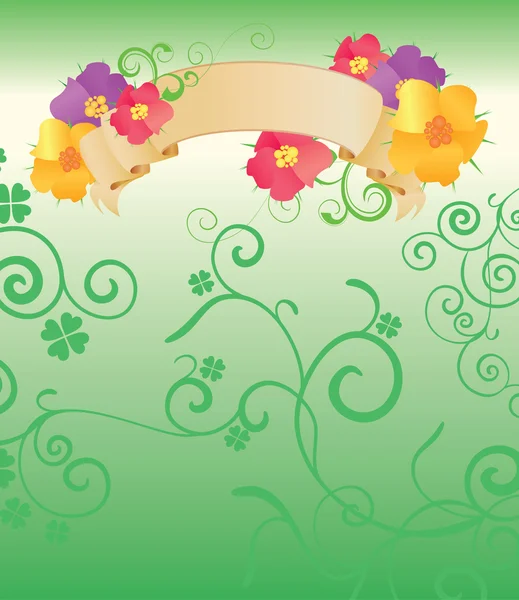 Fondo verde con banner de flores — Vector de stock