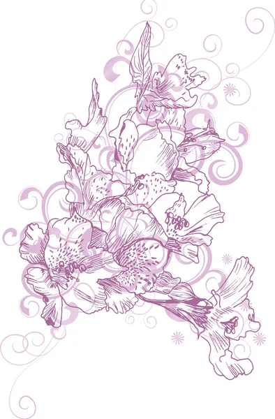 Różowy ręcznie rysowane kwiaty i dekoracyjne krzywe — Zdjęcie stockowe