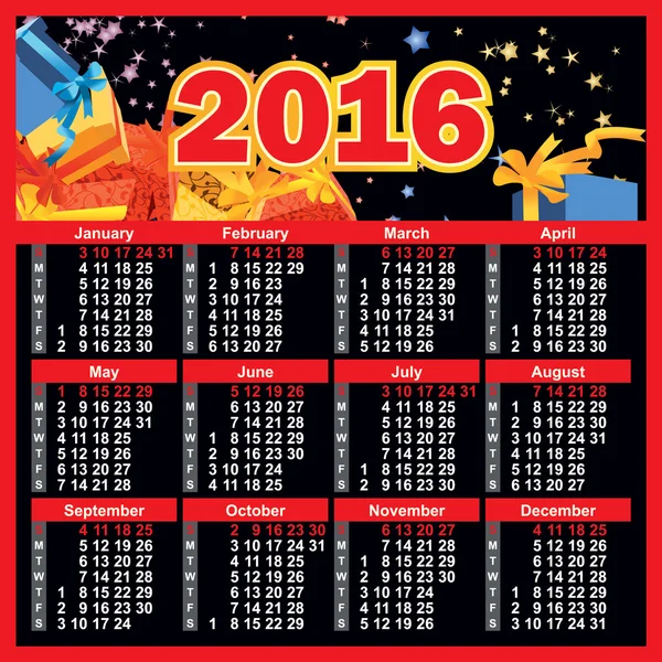 2016 rok kalendarz angielski — Wektor stockowy