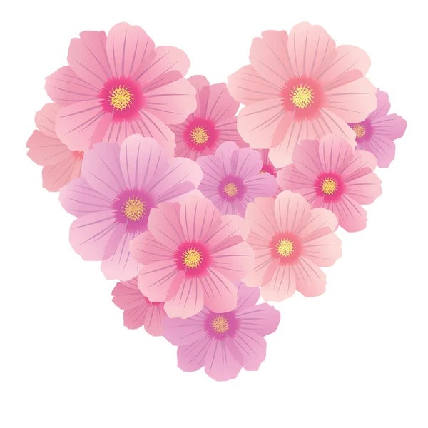 Fond de printemps vectoriel avec coeur doux de fleurs et de peta — Image vectorielle