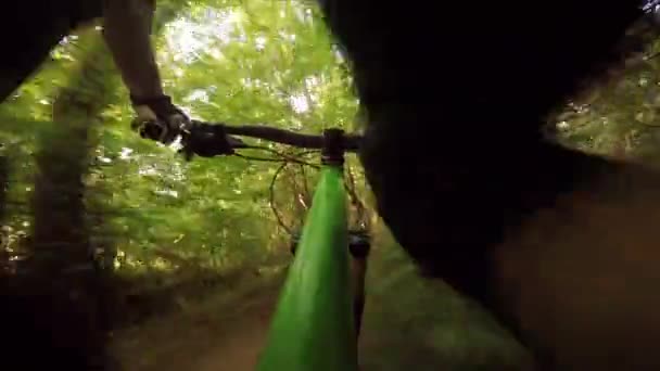 Horská kola kopce dolů. pohled od biker. — Stock video