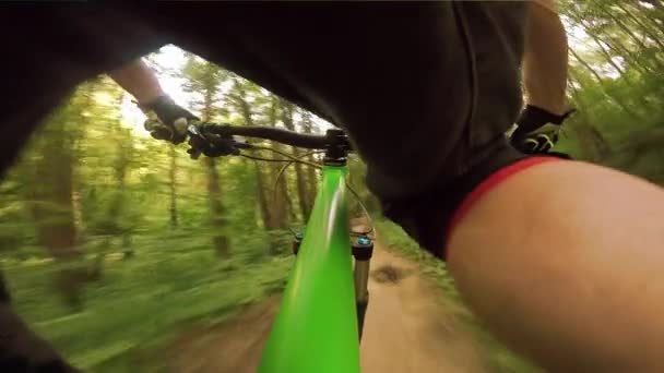 Mountain bike giù per la collina. Vista da biker . — Video Stock