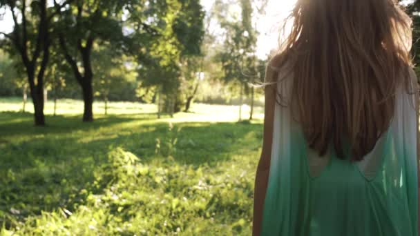 Meisje wandelen in het park — Stockvideo