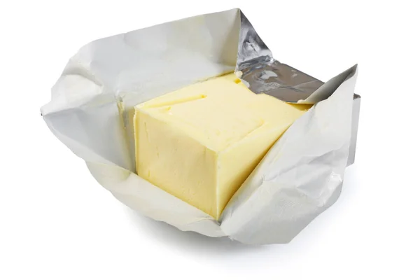 Cubo Manteiga Isolado Sobre Fundo Branco — Fotografia de Stock