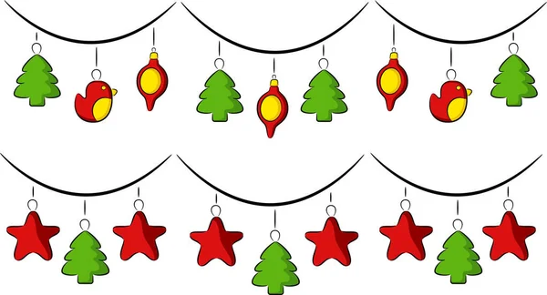 Рождественские Гирлянды Разных Рождественских Игрушек Изолированные — стоковый вектор