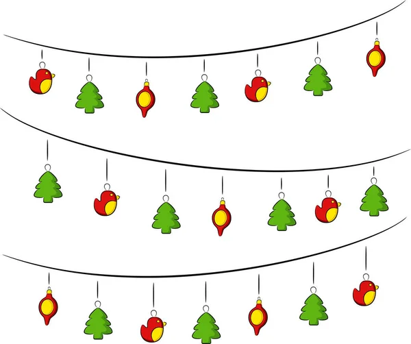 Guirlanda Natal Diferentes Brinquedos Natal Isolado — Vetor de Stock