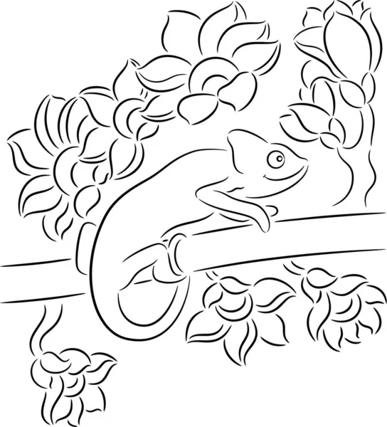 Ілюстрація Хамелеона Сидить Гілці Квітки Ізольовано — стоковий вектор