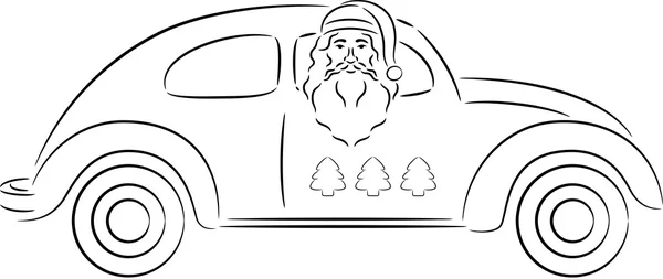 Santa Claus en el coche — Vector de stock