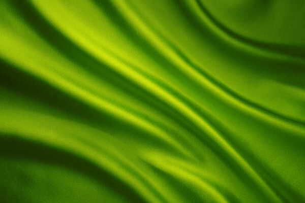 Silk Fabric Waves Background, Abstract Green Satin Cloth Texture