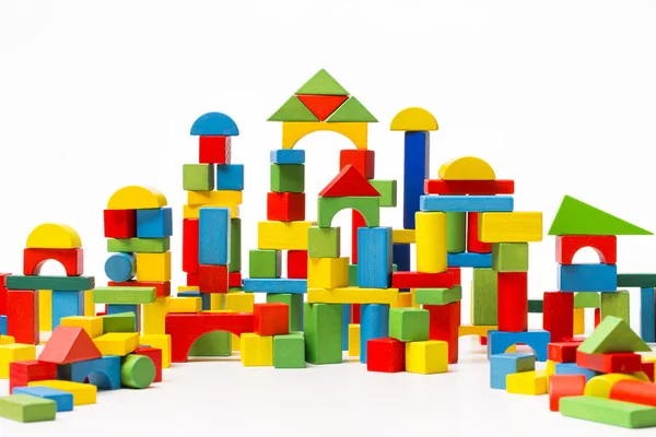 Toys Blocks Border Background, Children Games Color Wood Bricks — Stock Photo, Image