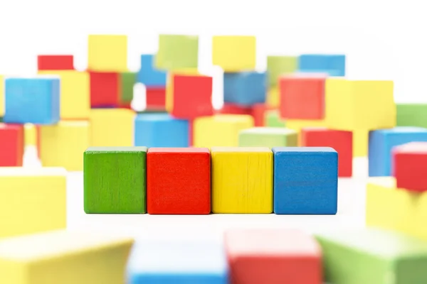 Spielzeug Blöcke Rand Hintergrund, Kinder Spiele Farbe Holz Ziegel — Stockfoto