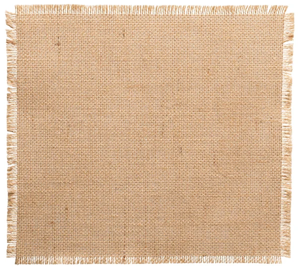 Borde rasgado de tela de arpillera, patrón de tela de saco aislado sobre blanco —  Fotos de Stock