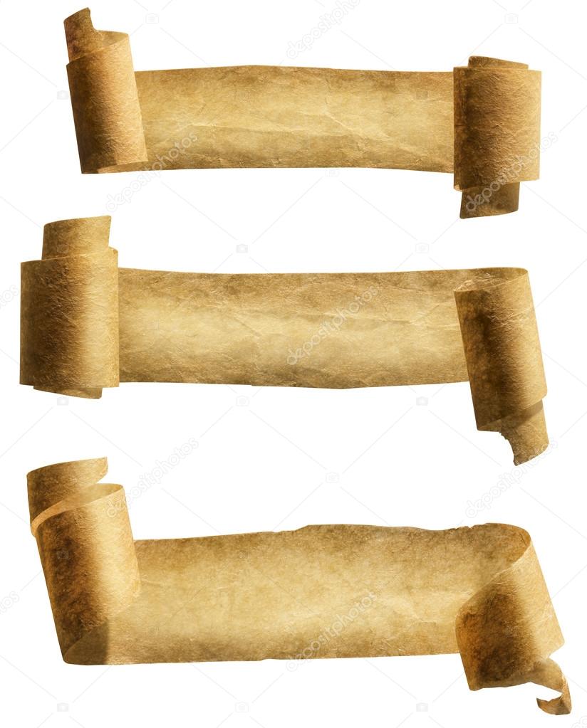 Old Paper Scroll Ribbon, Parchment Roll Icon, Curled Banners Stock Photo by  ©vladimirs 123346918