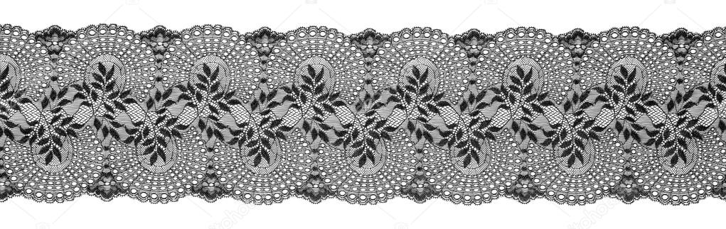 Embroidered Lace Trim Ribbon, Needlework Border, Embroidly Fabric Pattern, on White Background