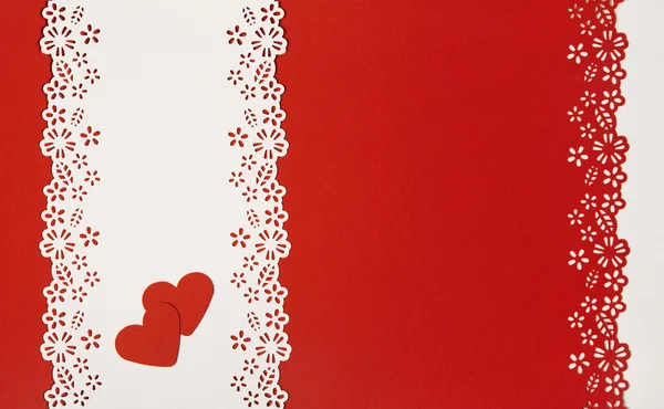 Αγίου Βαλεντίνου καρδιά κόκκινο φόντο. Ευχετήρια κάρτα για το άδειο πρότυπο διακοσμητικά. Γάμος αγάπη έννοια. — Φωτογραφία Αρχείου