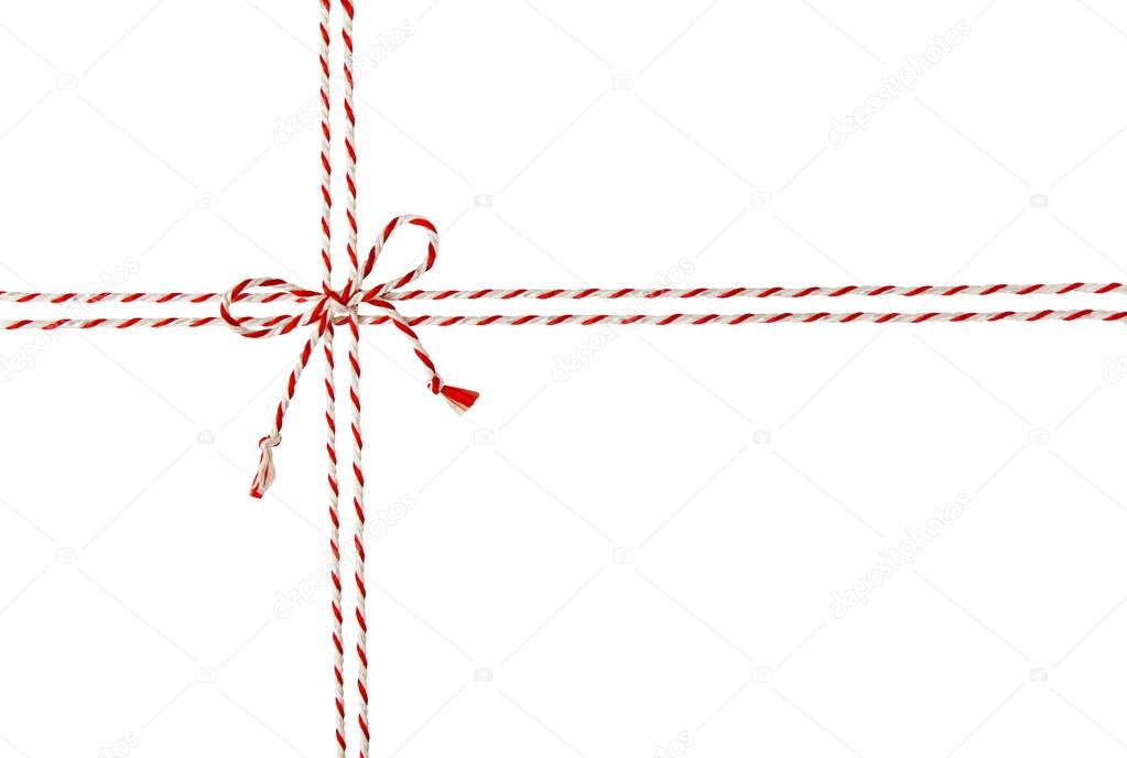 White Red Rope Postal Envelope Cord Wrapped Twine Ribbon Isolated