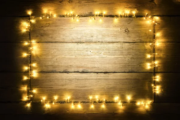 Quadro de madeira das luzes da grinalda, tabuleiros de madeira da iluminação, placa de sinal Fotos De Bancos De Imagens Sem Royalties