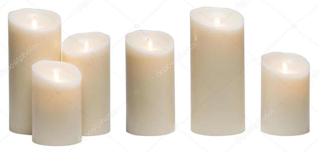 Candle Light, White Wax Candles Lights Isolated on White