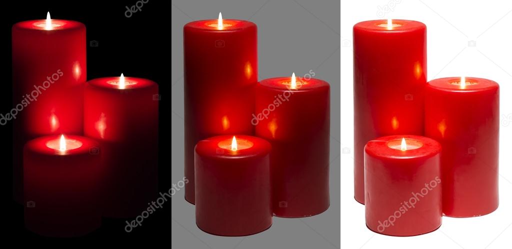 Candles Light, Group of Red Candles Lights, Isolated White Black