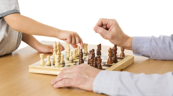 Playing Chess, Child Senior Hands, Kid Boy Moving Pawn Chessboard