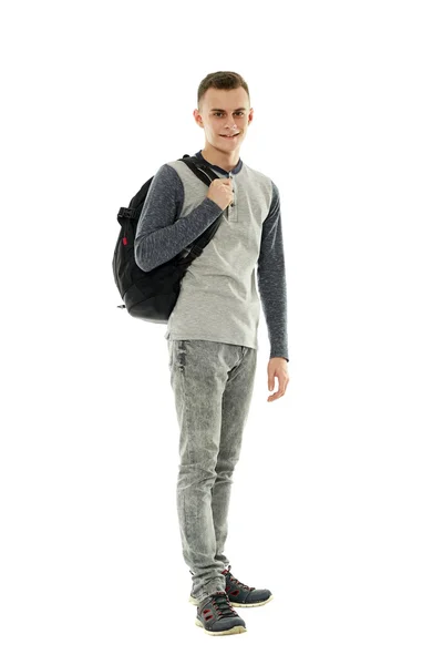 Teenage student with backpack standing — Stock Photo, Image