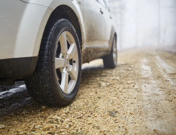 SUV offroad op een mistige dag — Stockfoto