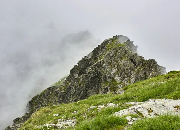 Montagne rocciose nebbiose — Foto Stock