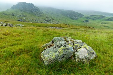 sisli bir sabah dağlarda