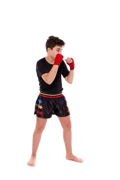 Junge Kickboxerin Trainiert Schattenboxen Isoliert Auf Weißem Hintergrund — Stockfoto