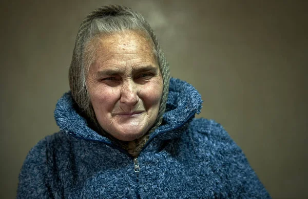 Happy Old Woman Indoor Closeup Portrait — Stock Photo, Image