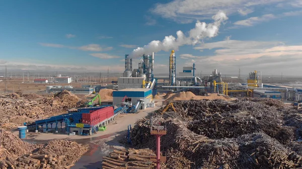 Aerial Image Woodworking Plant Piles Logs — Stock Photo, Image