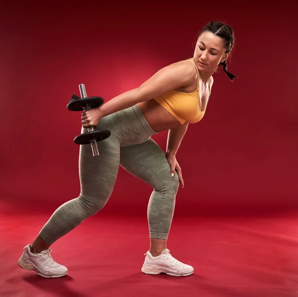 Confident Size Young Woman Fitness Attire Exercising Studio — Stock Photo, Image