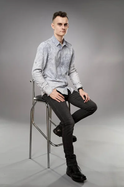 Full Body Shot Young Businessman Sitting High Chair — Stock Photo, Image