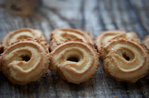 Печенье Маслом Кофе Деревянной Доске — стоковое фото