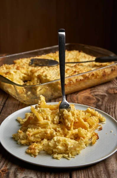 Macaroni Kaas Een Houten Plank — Stockfoto