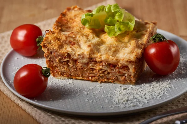 Olasz Lasagna Hagyományos Recept Bechamel Szósszal Parmezánnal — Stock Fotó