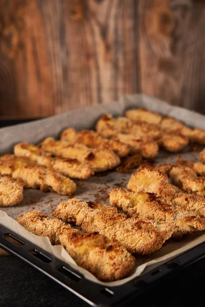 Croquetas Pechuga Pollo Horneadas Una Bandeja — Foto de Stock