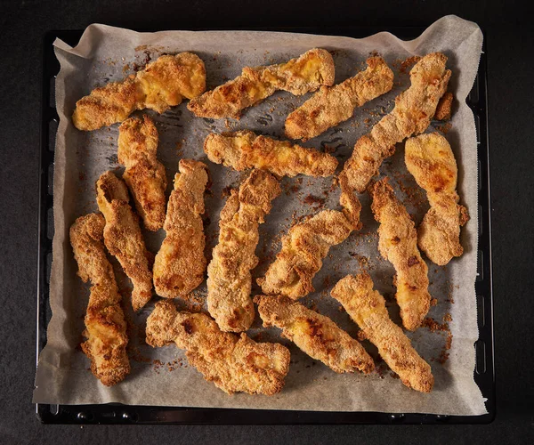 Croquetas Pechuga Pollo Horneadas Una Bandeja — Foto de Stock