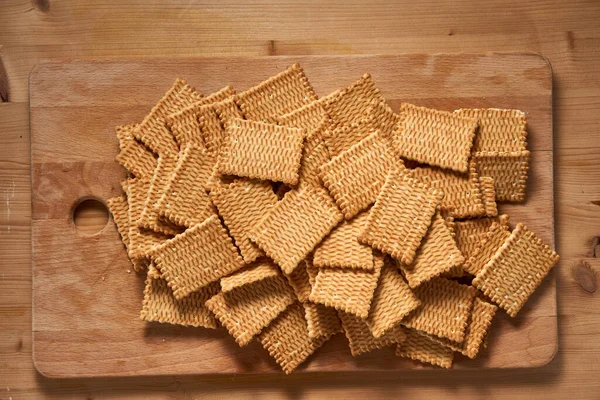 Coffee Biscuits Wooden Board Flat Lay Shot — Stock Photo, Image